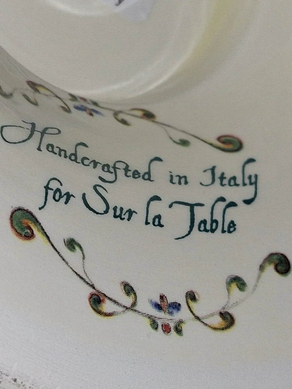 Sur La Table Cream Ceramic Pedestal Bowl with Multicolor Floral Trim